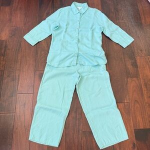 Charter Club Womens Light Blue Linen Two-piece Cotton Linen Set Size10